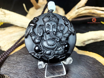 Pendentif Ganesh Obsidienne Noire : Expertise et Qualité, Cordon Réglable