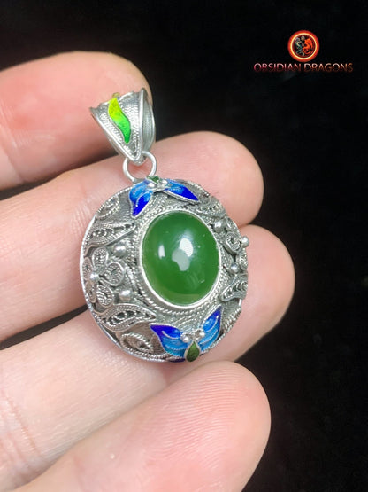 Pendentif Jade- Argent filigrané- Dynastie Qing | obsidian dragons