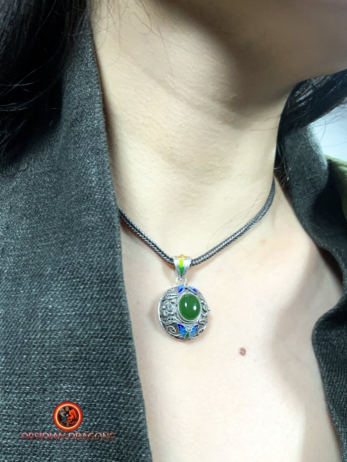 Pendentif traditionnel de la Cité interdite- Jade- Filigrane | obsidian dragons