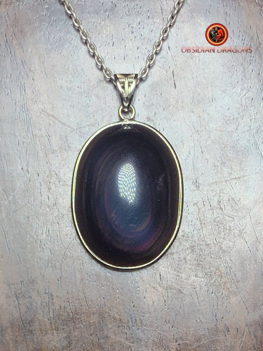 Pendentif en obsidienne oeil celeste- Argent 925