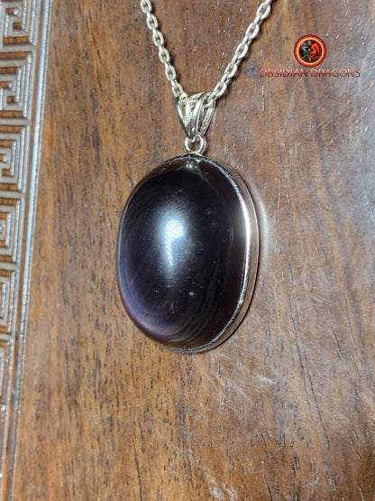 Pendentif en obsidienne oeil celeste- Argent 925