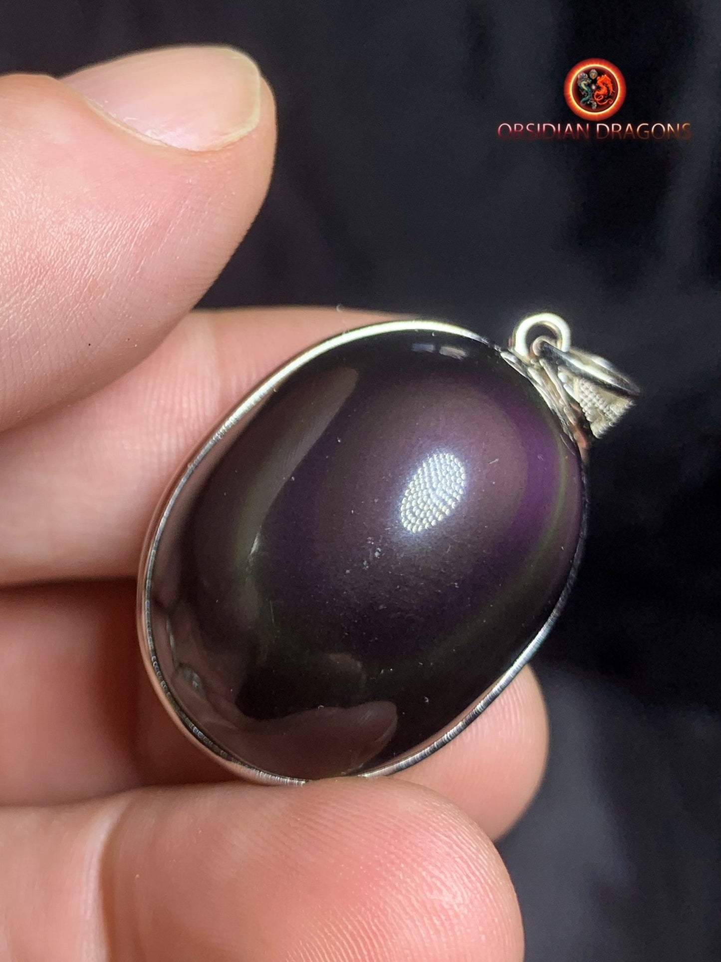 Pendentif en obsidienne oeil celeste- Argent 925