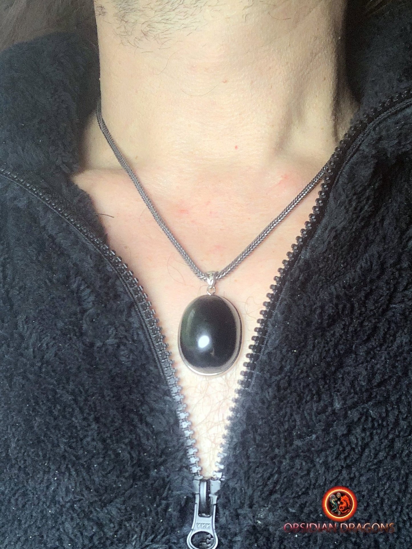 Pendentif en obsidienne oeil celeste- Argent 925