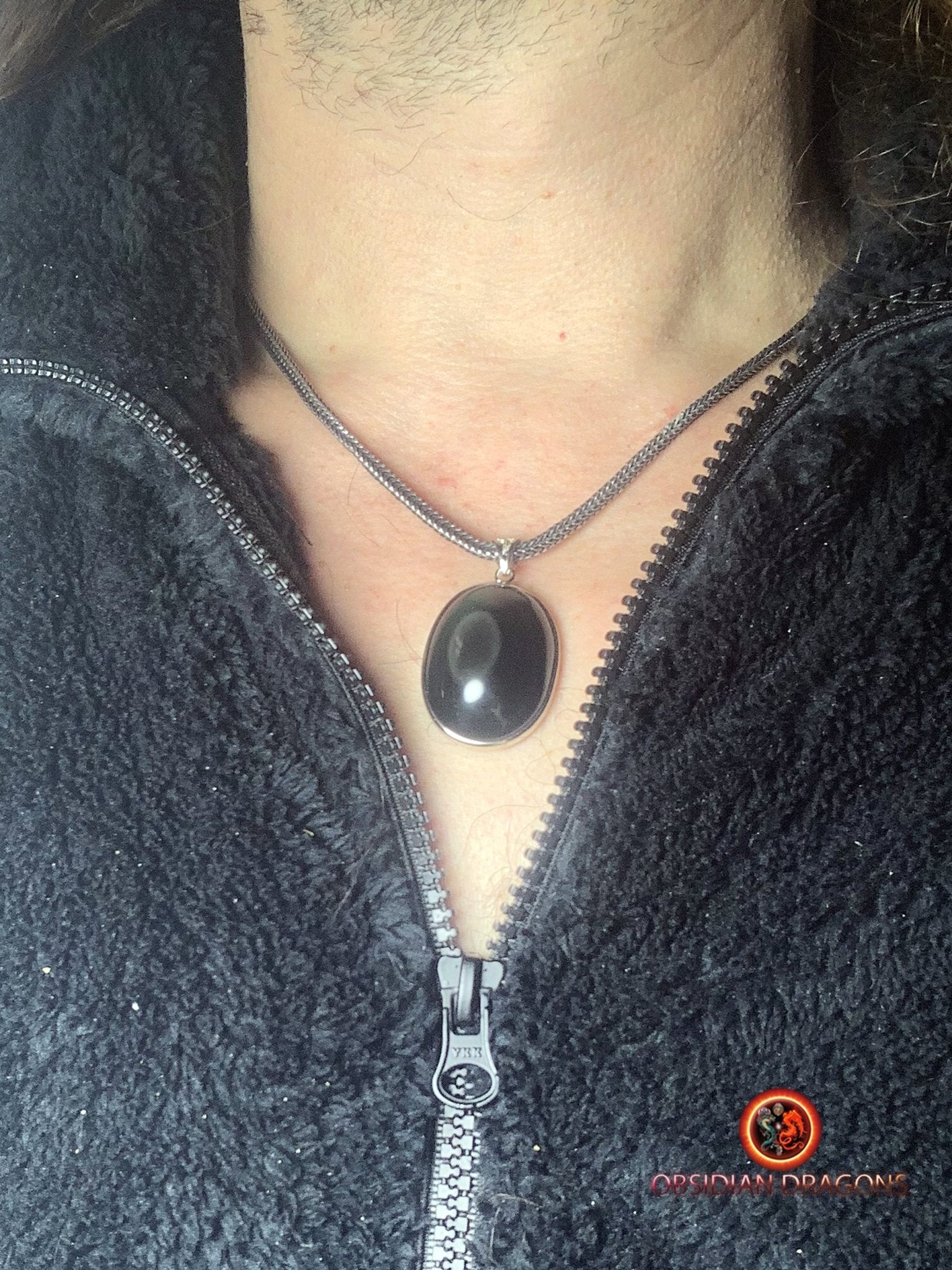 Pendentif en obsidienne oeil celeste- Argent 925