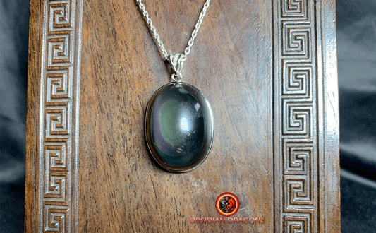 Pendentif, obsidienne oeil celeste naturelle, sertie en argent 925, pièce unique - obsidian dragon