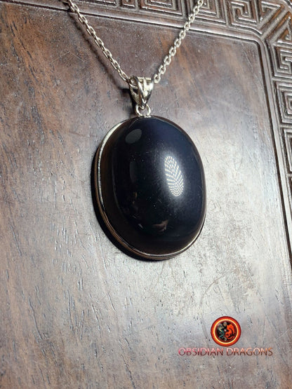 Pendentif, obsidienne oeil celeste naturelle, sertie en argent 925, pièce unique - obsidian dragon