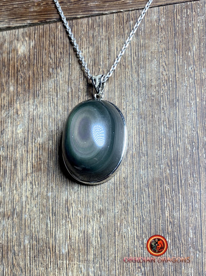 Pendentif, obsidienne oeil celeste naturelle, sertie en argent 925, pièce unique - obsidian dragon