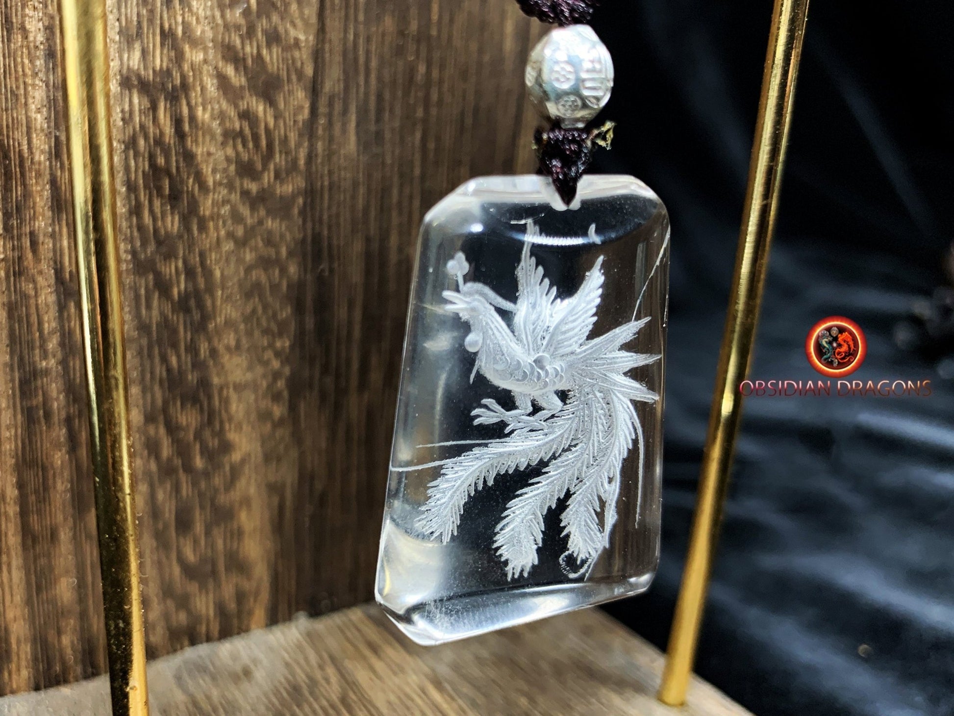 Pendentifs dragon et phénix en cristal- Harmonie du Yin et du Yang