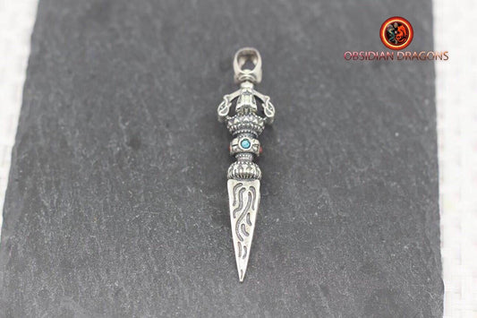 Pendentif bouddhiste tibétain. Phurba, dague rituelle pour chasser les démonsprotection bouddhisme vajrayana. - obsidian dragon