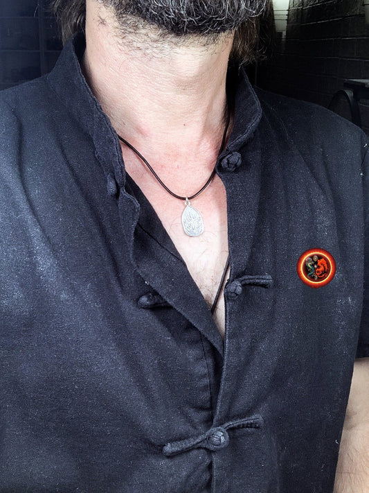 pendentif sak yant bouddhiste thaïlandais, amulette, talisman. Dok Mai Sawan Argent 925. Unalomes recto verso. Argent 925 poinçonné - obsidian dragon