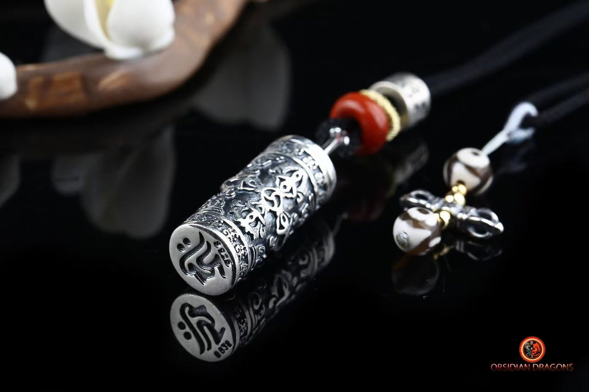 Collier Tibétain Reliquaire – Argent 925, Corail Et Sodalite, Pendentif Boîte Ethnique, Occasion