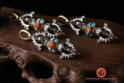 pendentifs de protection bouddhiste vajra et/ou cloche. Amulettes vajrayana tibétaines. - obsidian dragon