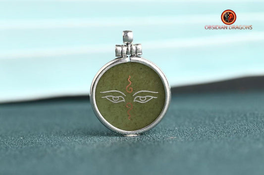 Pendentif yeux de bouddha- Swayambhunath- Jade et argent