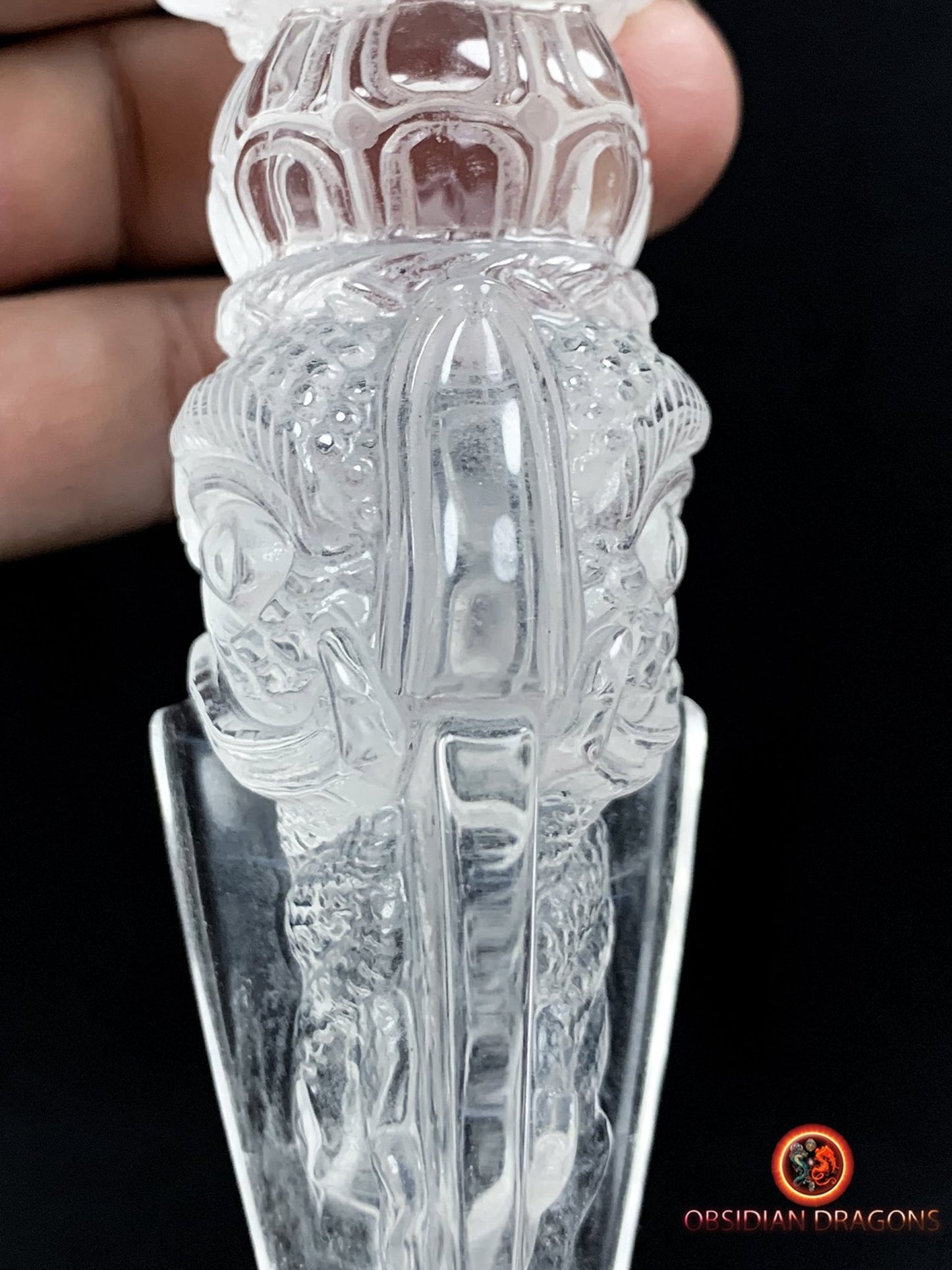 exceptionnel et rare phurba en cristal de roche-artisanal