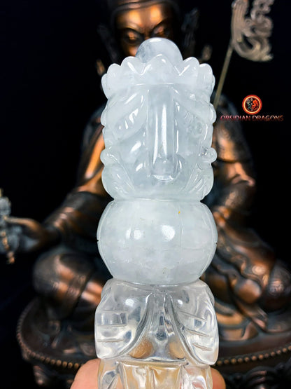 Grand et rare phurba en cristal de roche naturel, dague de rituel bouddhiste ésotérique pour vaincre les demons Pièce artisanale - obsidian dragon