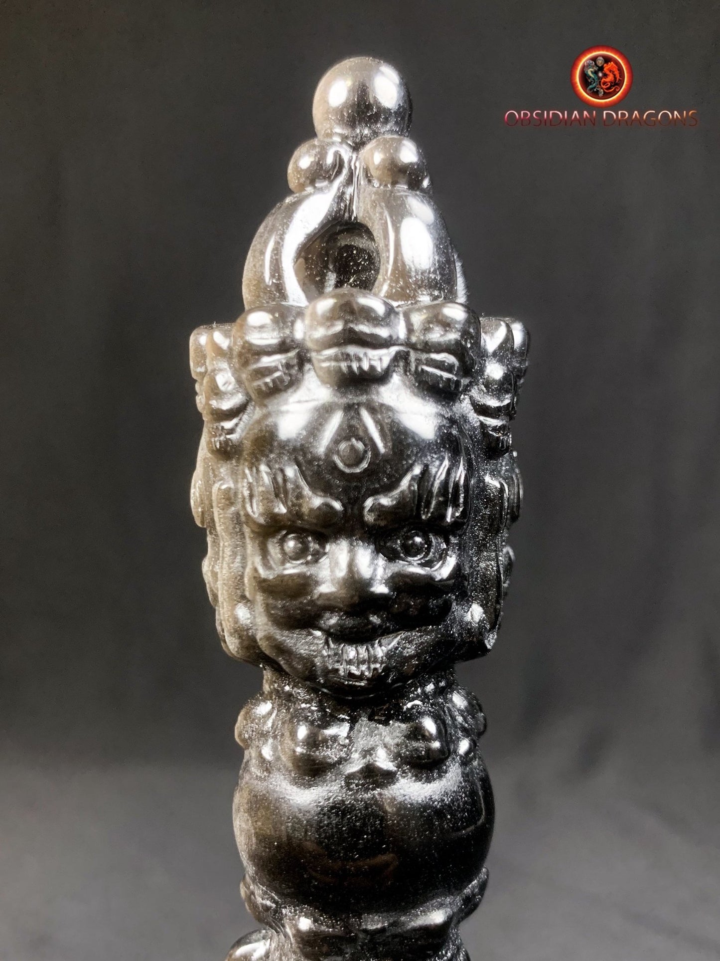 Dague bouddhiste phurba en obsidienne argentée