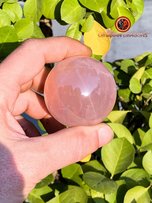 Sphère, quartz rose étoilé, quartz rose astérié ou quartz rose astérisé. Provenance du Mozambique. quartz rose naturel. 52mm de diamètre - obsidian dragon