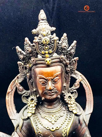 Statuette bouddhiste, statue bouddha. Déité Jambhala, dieu de la fortune du bouddhisme tibétain. - obsidian dragon