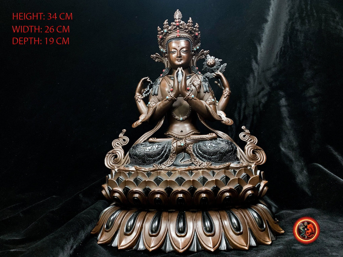 Statue, statuette bouddhiste exceptionnelle. Bouddha bodhisattva Chenrezi, Guan yin en posture de powa . Bronze de haute qualité. - obsidian dragon