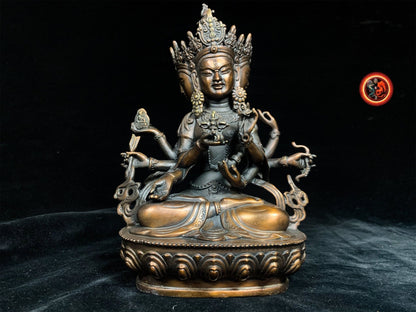 Statuette bouddhiste Ushnishavijaya en bronze- longévité et guérison