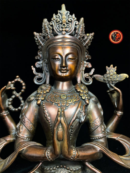 statuette bouddhiste en bronze- Chenrezig en posture de Powa