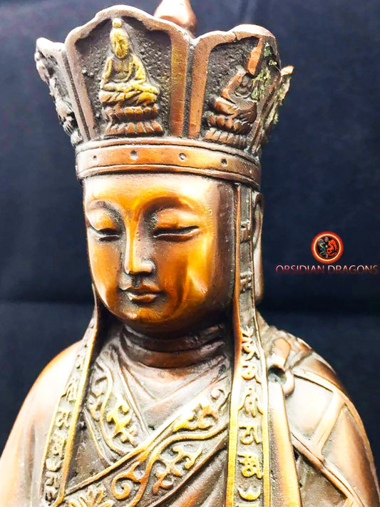 Statuette bouddhiste, statue bouddha. Jizo/ Dizang bodhisattva. Statue de temple traditionnelle en bronze - obsidian dragon