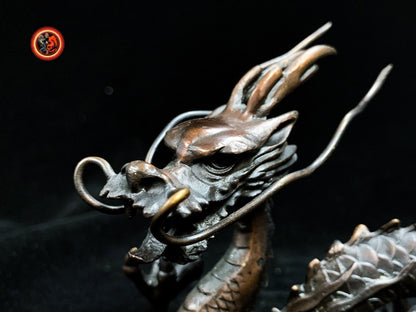 Statue, statuette, dragon. Protection traditionnelle feng shui Dragon impérial à 5 griffes Bronze de haute qualité à forte teneur en cuivre - obsidian dragon