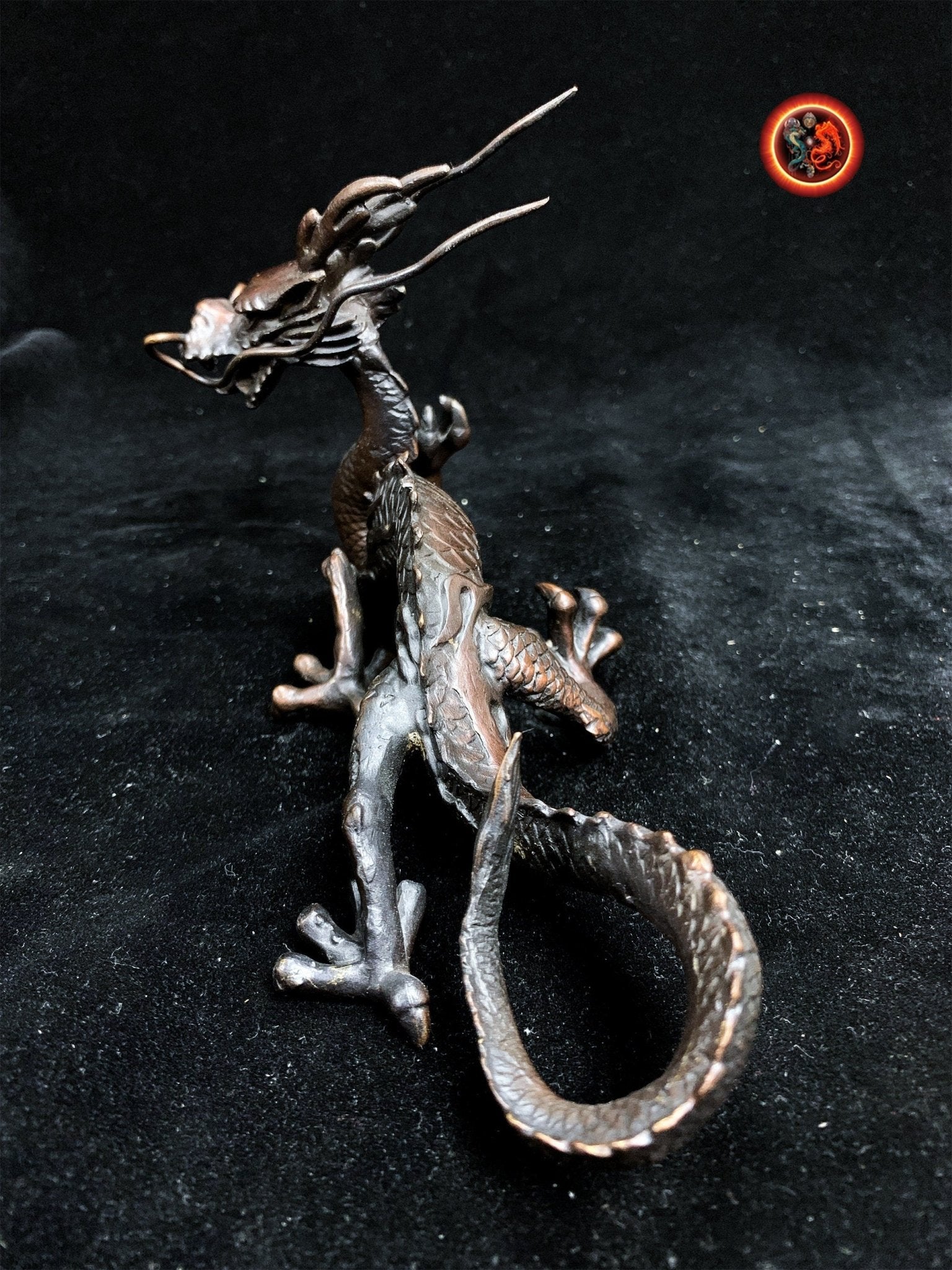 Statue, statuette, dragon. Protection traditionnelle feng shui Dragon impérial à 5 griffes Bronze de haute qualité à forte teneur en cuivre - obsidian dragon