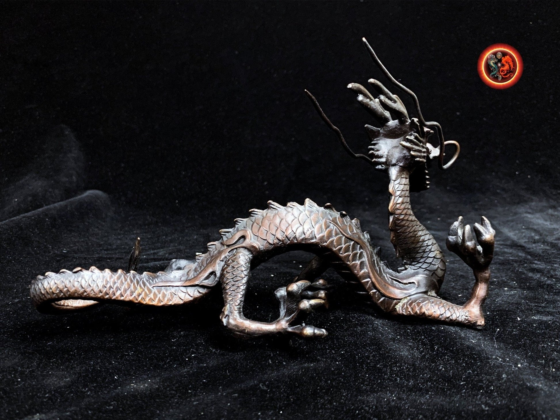 Statuette dragon en bronze- Protection Feng shui | obsidian dragons