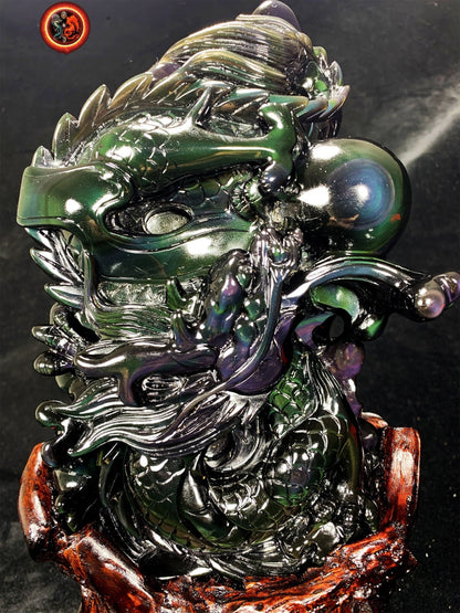 Dragon en obsidienne oeil celeste.Exceptionnelle statue entièrement faite a la main. Dragon, protecteur feng shui. support en cèdre. unique - obsidian dragon