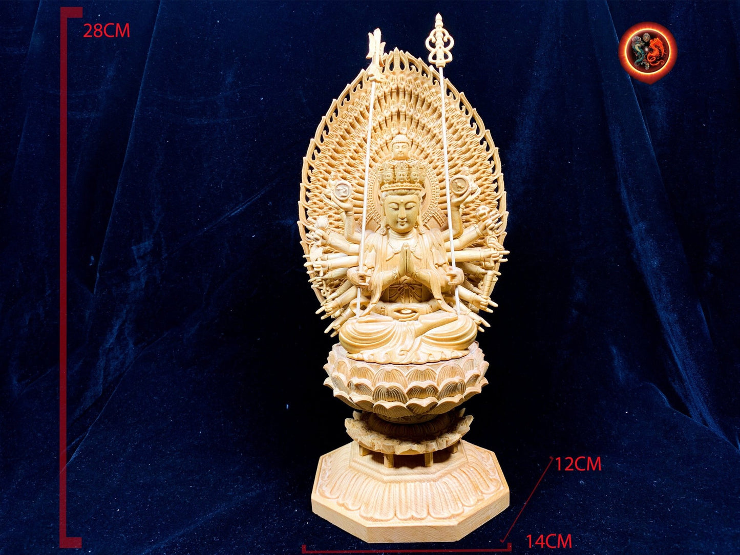 Statue, statuette bouddha. Bodhisattva Chenrezi. Cedre jaune d'Alaska. Travail artisanal exceptionnel. Démontable Dimensions 32cm/16cm/15cm - obsidian dragon