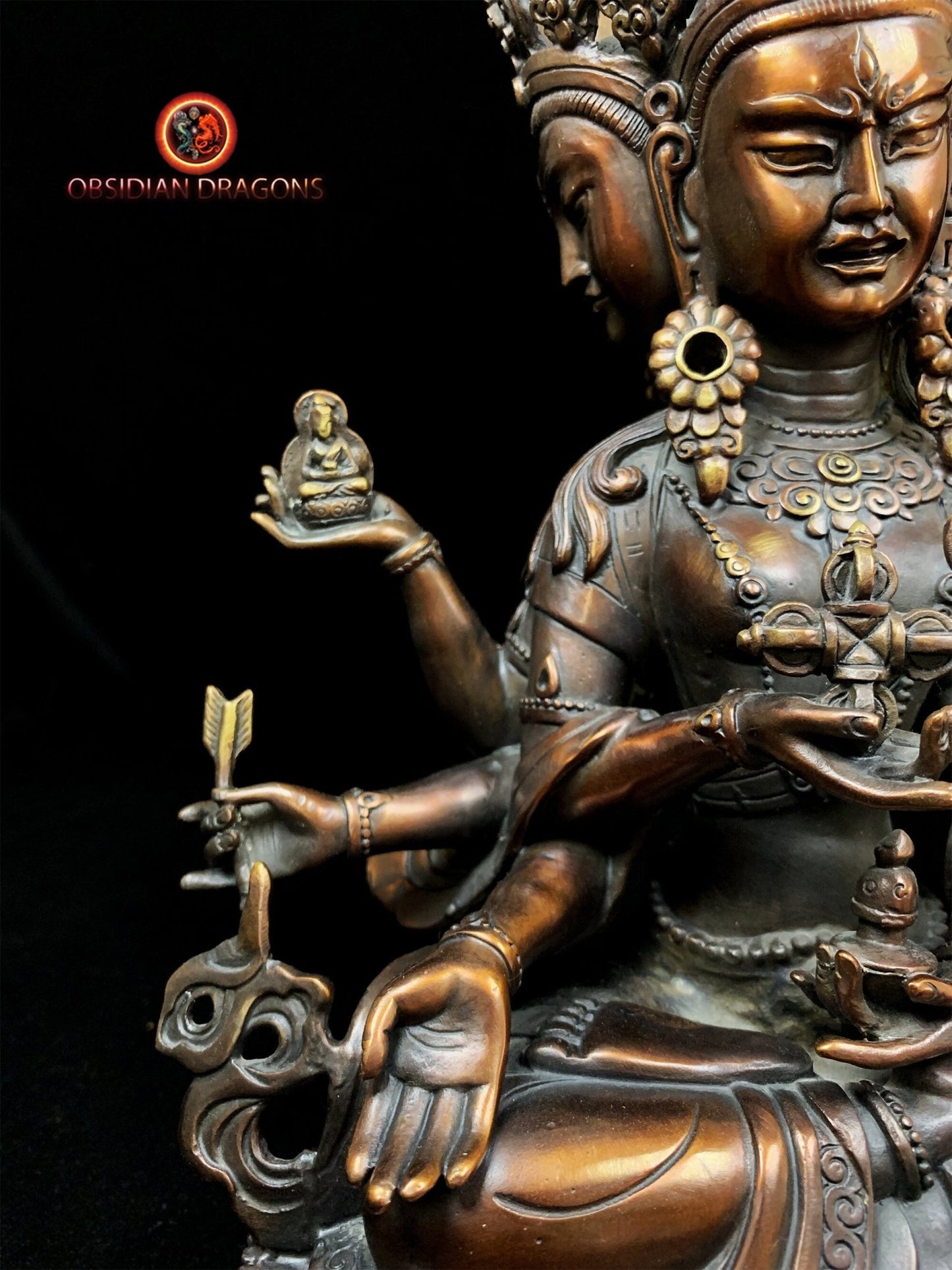 Statuette bouddhiste Ushnishavijaya en bronze- longévité et guérison